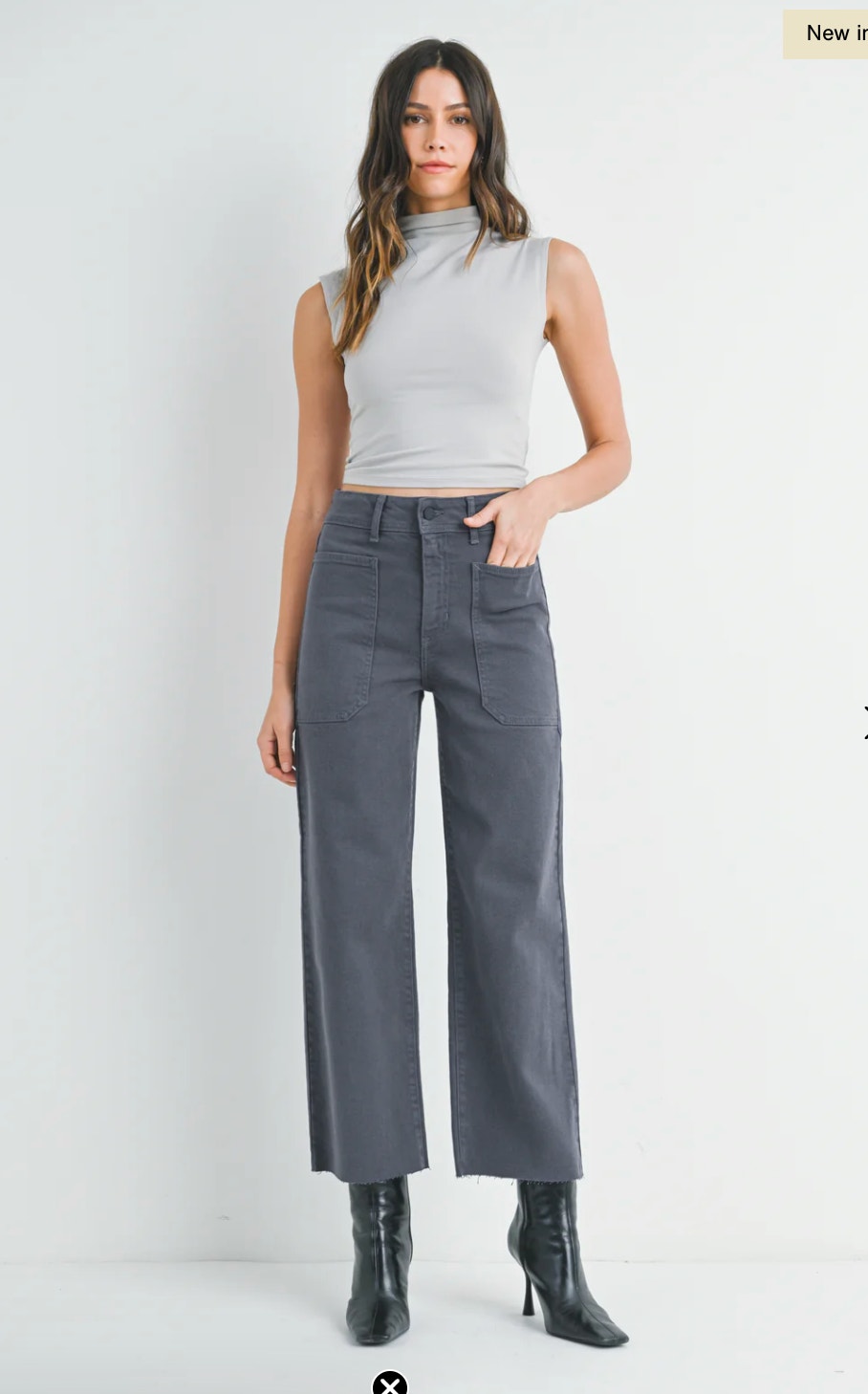 Just Black Denim Nautical Wide Leg Jeans Gray High Rise Patch Pocket Sz 30 Nwot